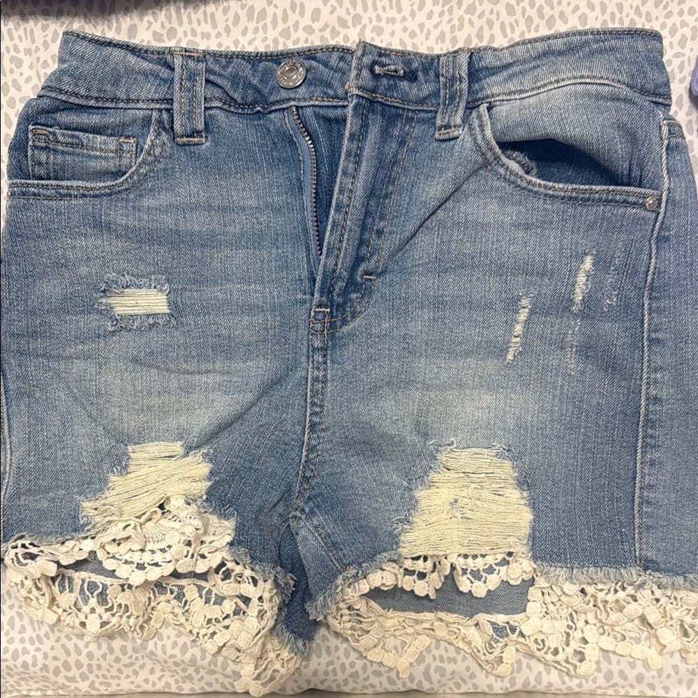 American Rag Light Blue Denim Shorts with Lace Hem